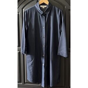 CAROLINE ROSE Sz M Medium Navy Blue Long Tonic Top Shirt Blouse Womens Solid L/S